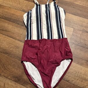 Striped Burgundy One Piece Swimsuit